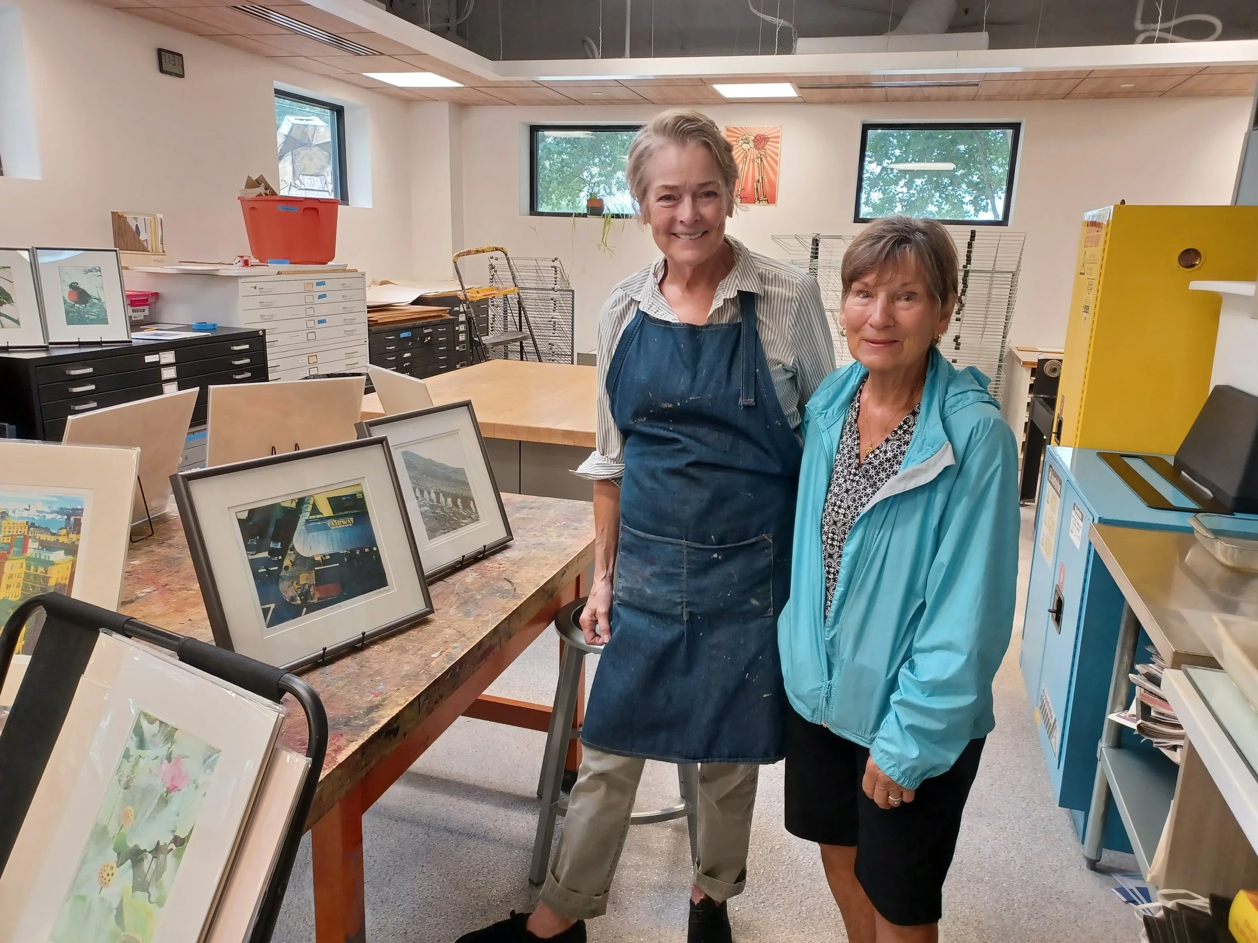 Cinda Berry with her neighbor at the new Arlington print studio