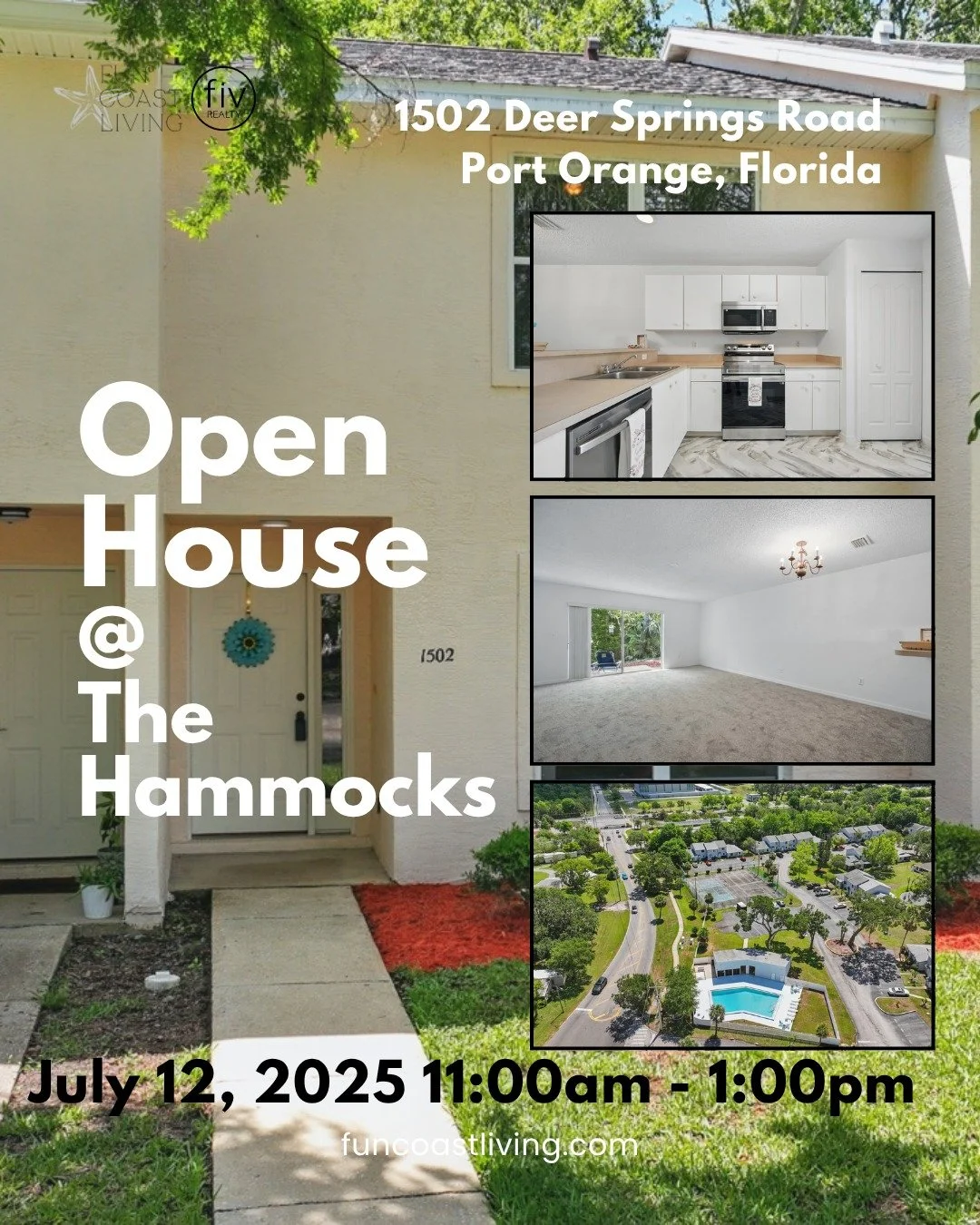 This weekend! OPEN HOUSE! 🌴 Saturday 🌴 
📅 July 12, 2025
⏰ 11:00 AM - 1:00 PM
📍 1502 Deer Springs Road, Port Orange, Florida
$219,000

🏡✨ First Home Feels &ndash; ZERO Stress Required!
Ready to kick off summer in your own place&mdash;without worr