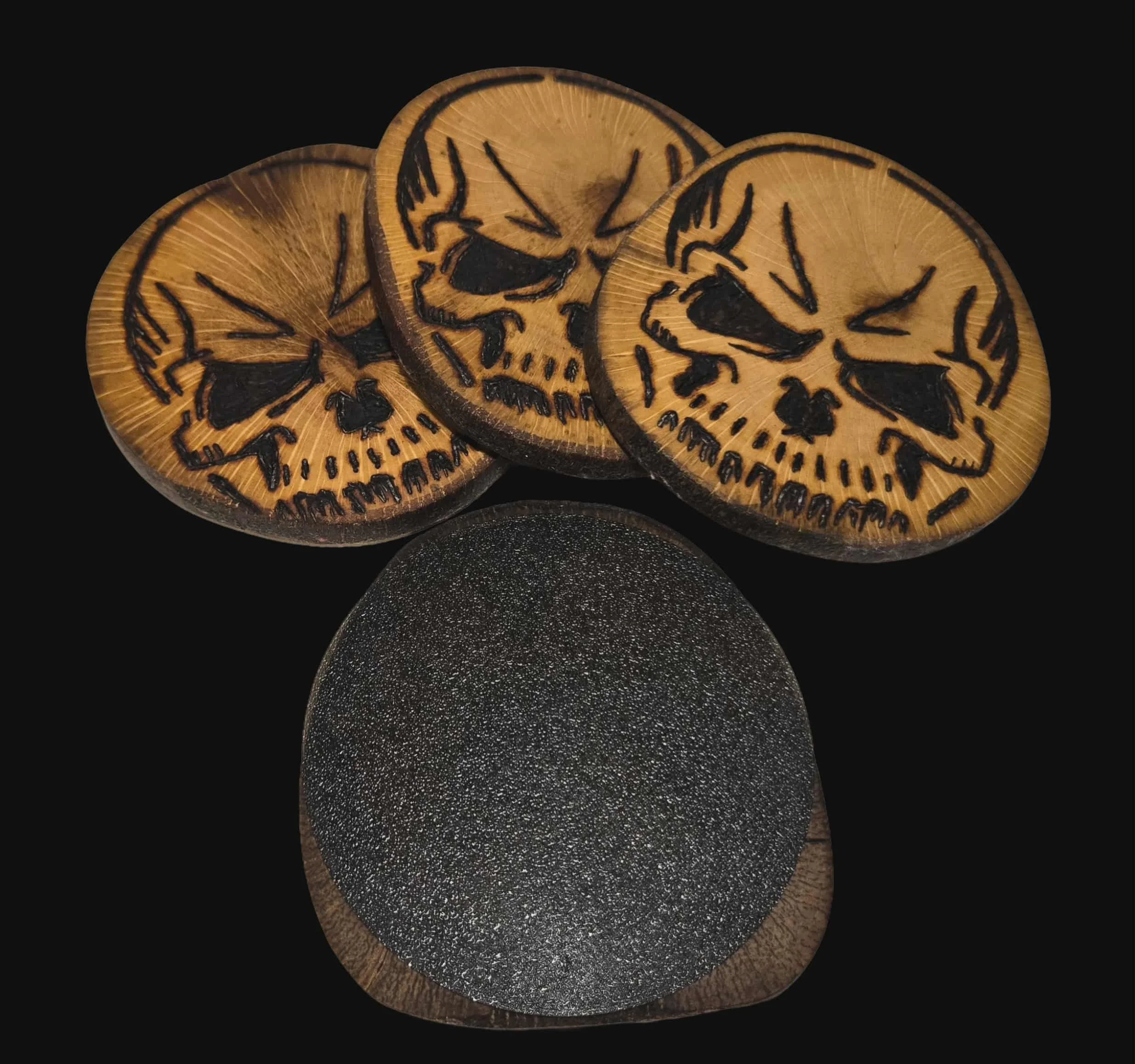 Hand-Burned Skull Pattern Oak Coasters