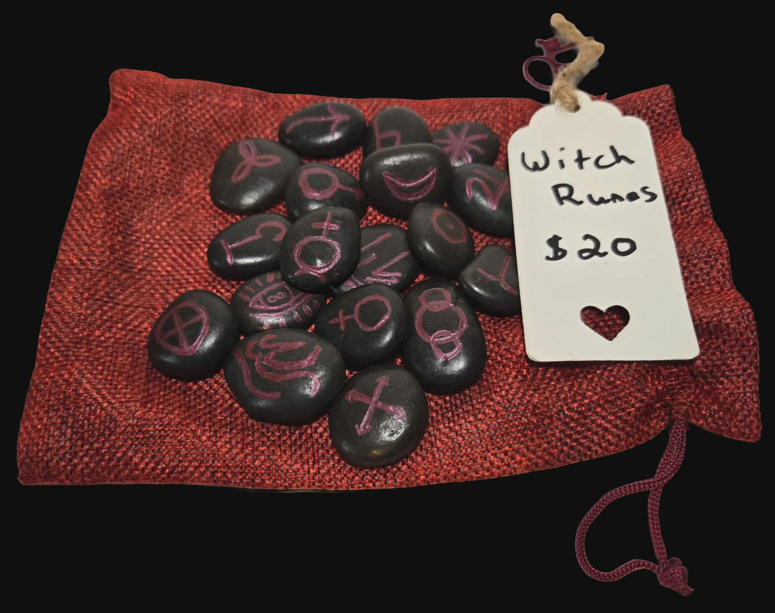 Obsidian River Rock Witch Rune Stones