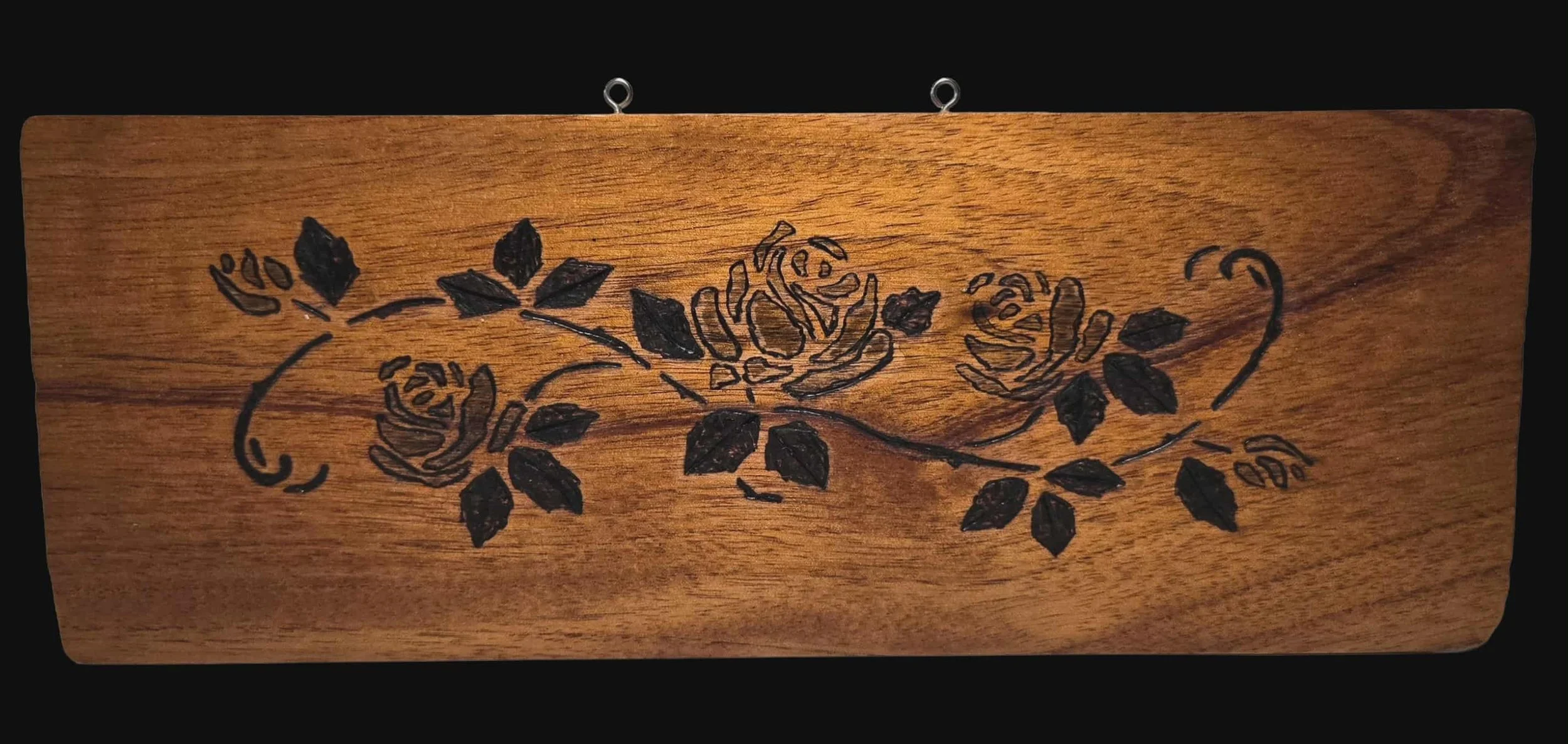 Hand-Burned Wooden Roses Plaque