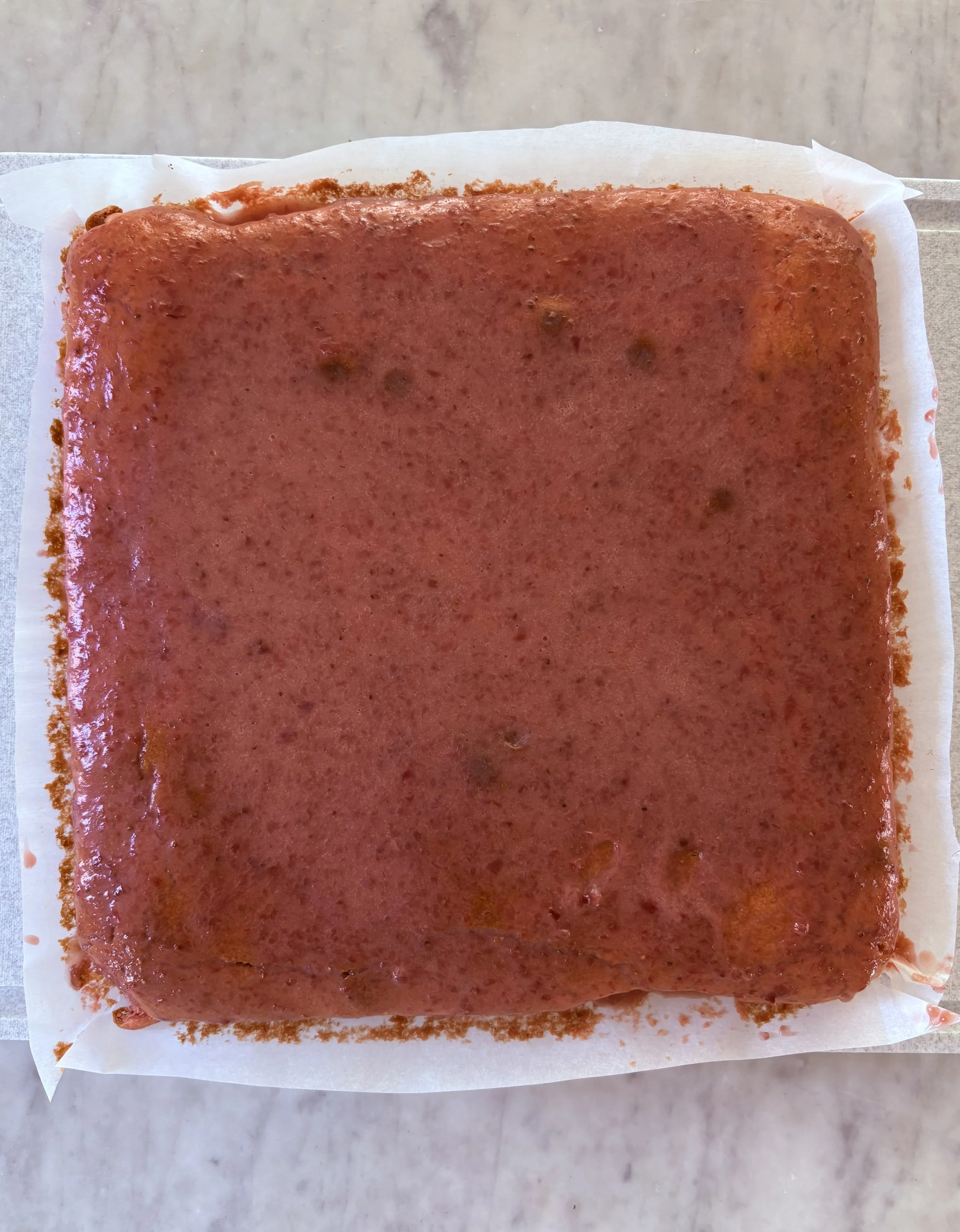 A block of Little Amy Strawberry Bites, before cutting! Almost artistic!