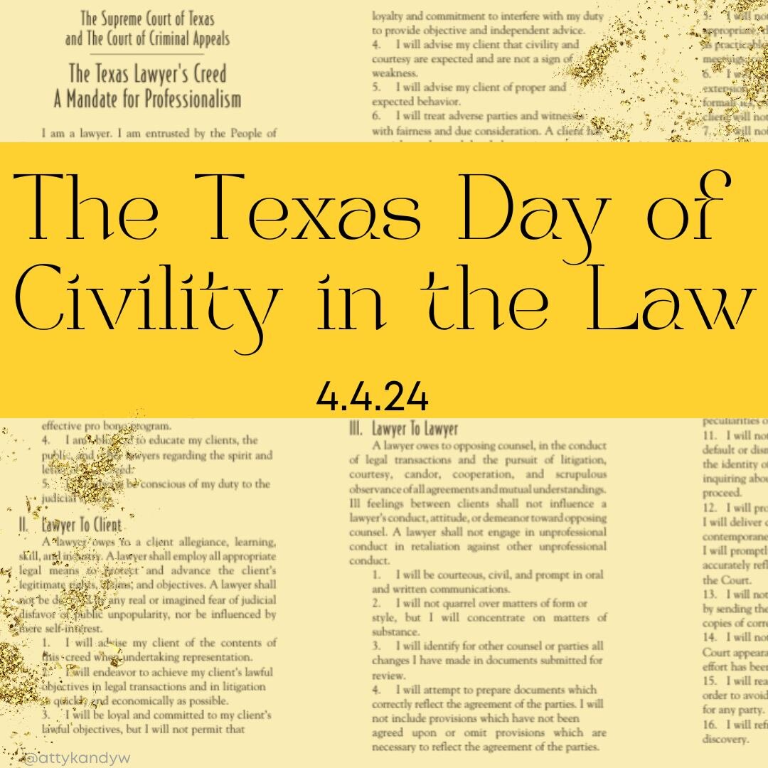 Walter Legal is committed to upholding the Texas Lawyer's Creed as we celebrate the Texas Day of Civility in the Law.

From The Texas Supreme Court and The Texas Court of Criminal Appeals on The Texas Lawyer's Creed ✨

&quot;We urge all lawyers to co