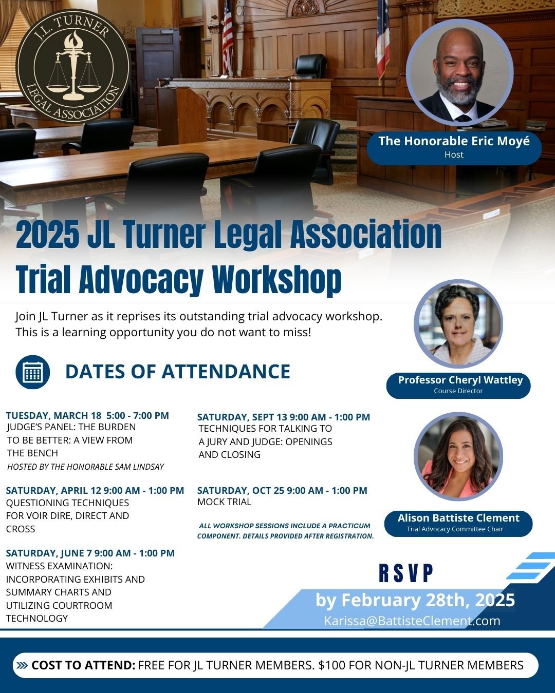 As President of JL Turner Legal Association, I am so proud to bring back the Trial Advocacy program started by the beloved Karen McCloud (RIP) and Judge Eric Moy&eacute;. 

Huge thanks to our committee chair Alison Battiste Clement and course directo