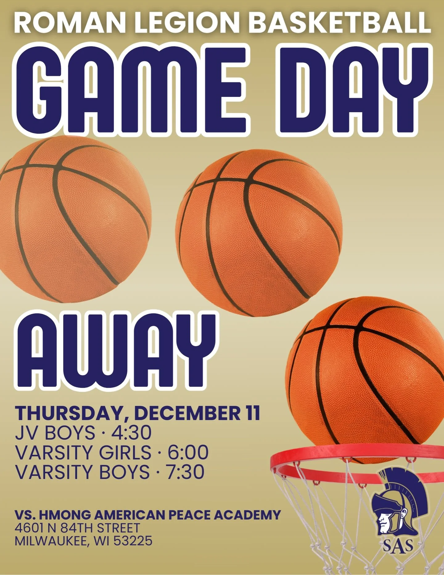 🏀 IT&rsquo;S GAME DAY! 📣 The Roman Legion hits the road tonight to take on Hmong American Peace Academy! Come out and support our teams as they represent St. Anthony with heart and hustle. 

🏀 JV Boys &mdash; 4:30 PM
🏀 Varsity Girls &mdash; 6:00 