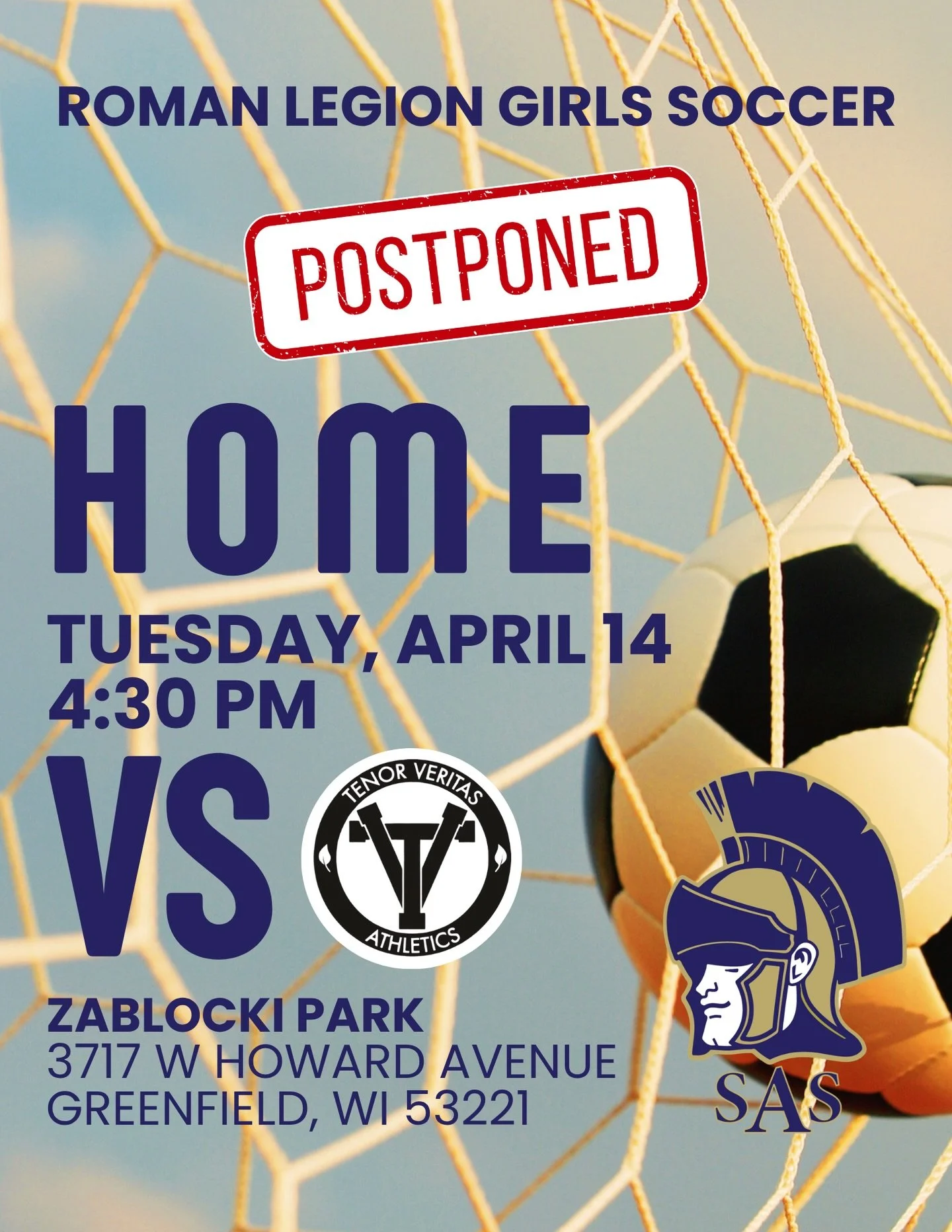 🚨‼️Today&rsquo;s high school girls soccer game has been postponed.