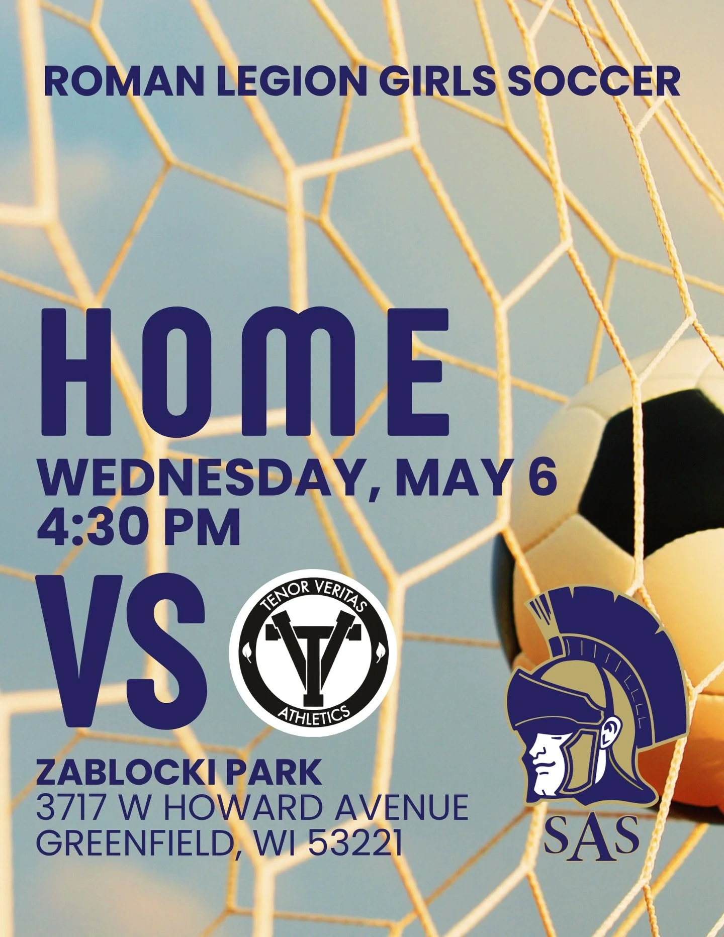 ⚽️ GAME DAY WEDNESDAY: This matchup is back on the schedule &mdash; come cheer on Roman Legion Girls Soccer as they take on Tenor Veritas!

🗓 Wednesday, May 6
🕟 4:30 PM
📍 Zablocki Park&mdash; 3717 W Howard Avenue, Greenfield, WI 53221

#RomanLegio