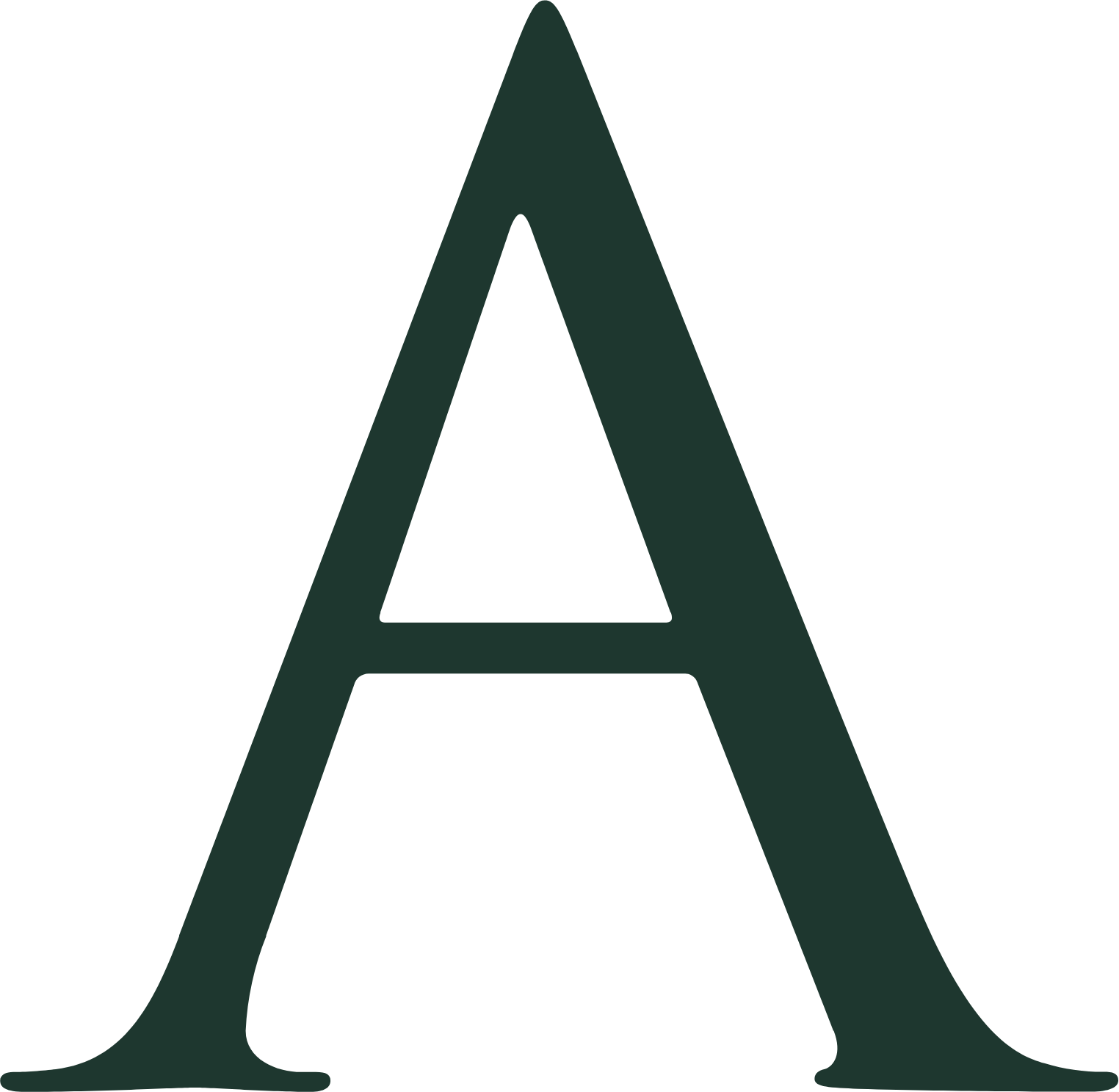 Close-up of a dark green capital letter 'A' on a black background.