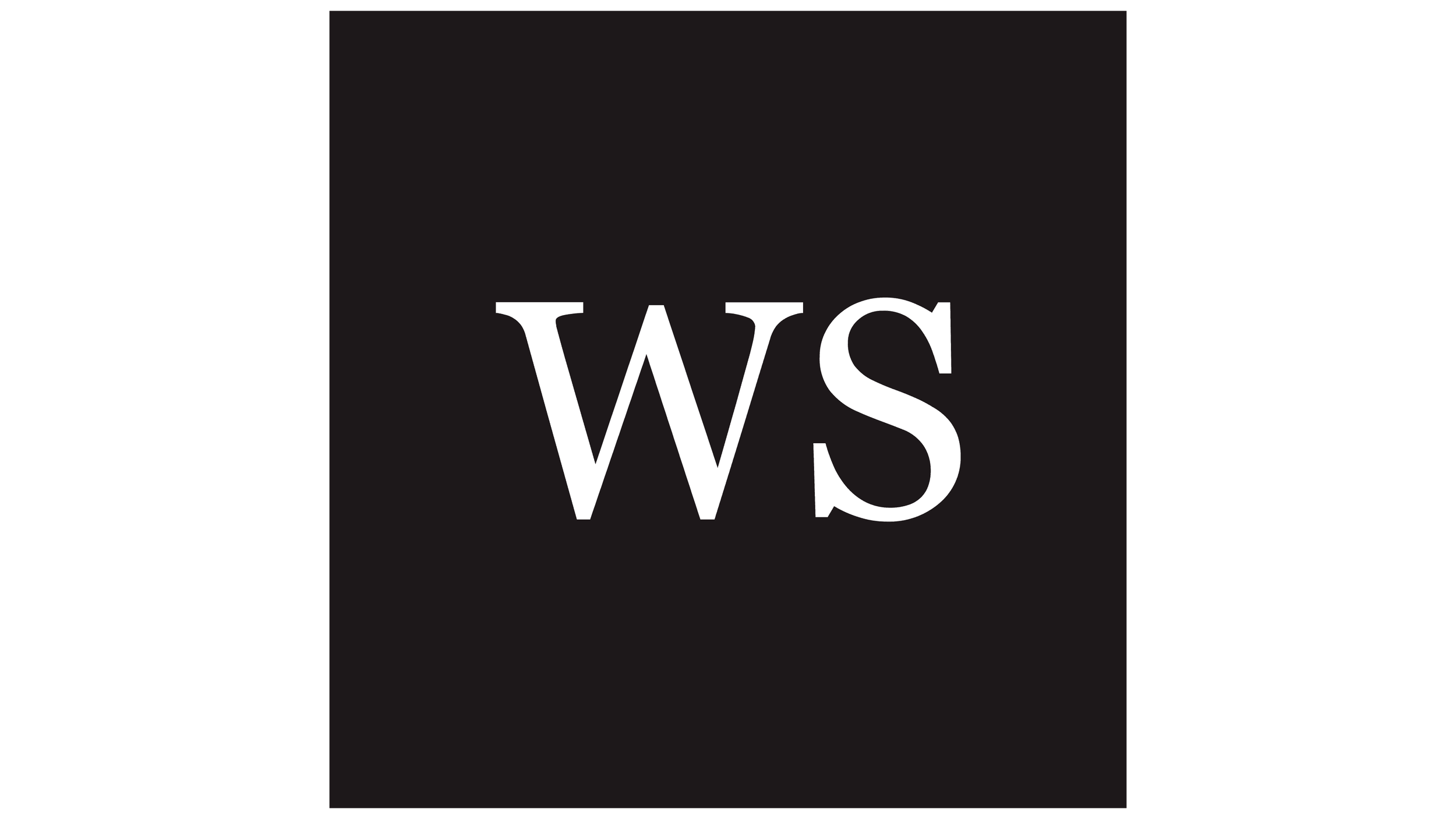 Black background with large white letters spelling 'WS' at the bottom center.