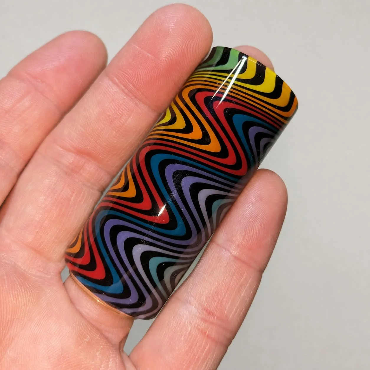 Reverse-side view of Rainbow Wig Wag multicolor handmade glass guitar slide