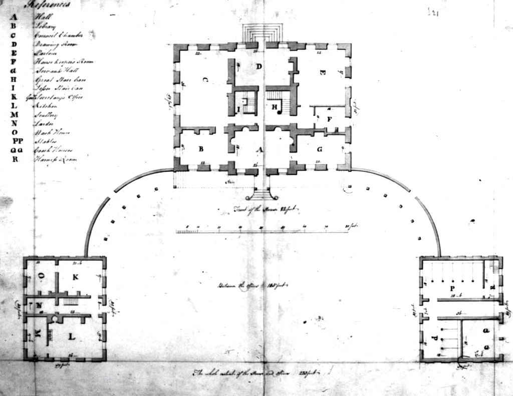 John Hawks' first-floor layout for the floorplan of the Governor's House - Tryon staged a grand gala to celebrate the official opening of the Palace on December 5, 1770. However, the extravagance of the Palace and the taxes levied to pay for its cons