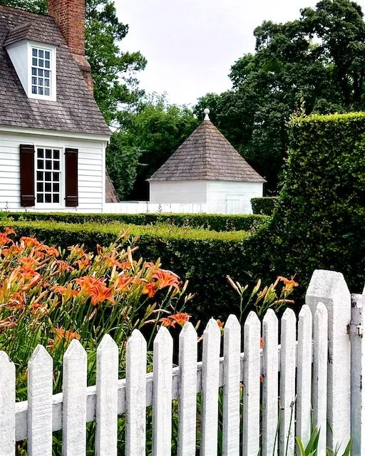 A captivating blend of geometric shapes, architectural designs, and garden textures with floral colors contrasting against a stark white background.