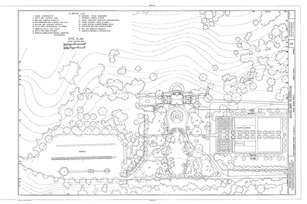 Woodlawn: Layout for Woodlawn Estate and gardens - Woodlawn was built between 1800 and 1805 on land Washington gifted, which had been part of his Dogue Run Farm. Washington selected the house site because of the tremendous view. 