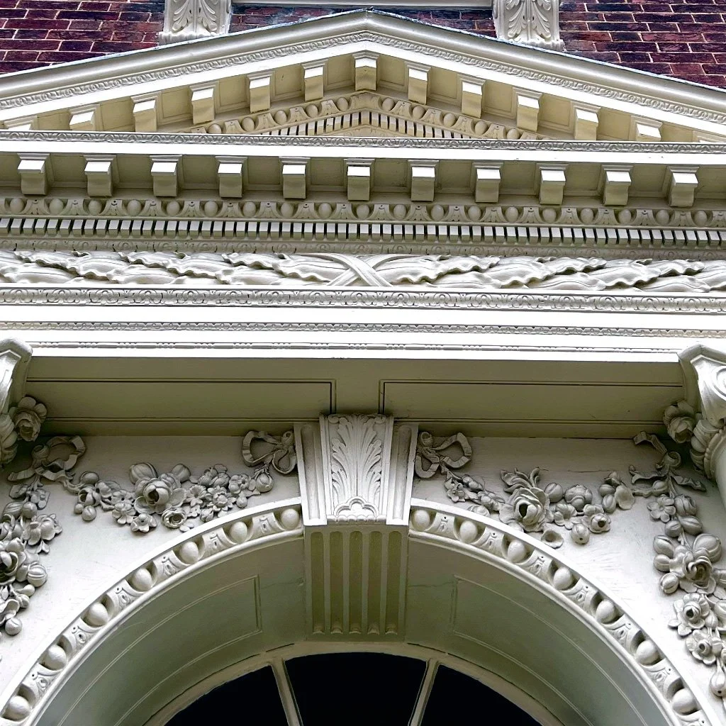 Front Door: The front door of Hammond-Harwood House by architect William Buckland makes an immediate impression. Oalled the "most beautiful doorway in America" by Thomas Jefferson - is all hand-carved wood and took great skill to execute.