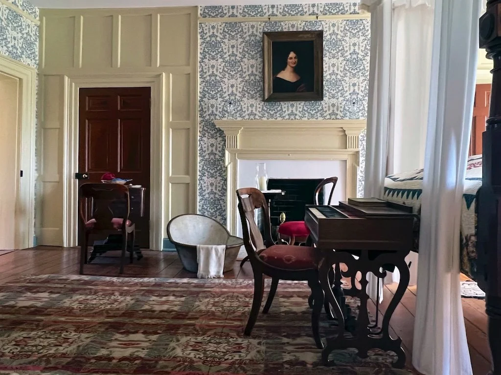 The bedroom of Rosalie Caroline Ogle contains the most extensive collection of Ogle family Belair furnishings.