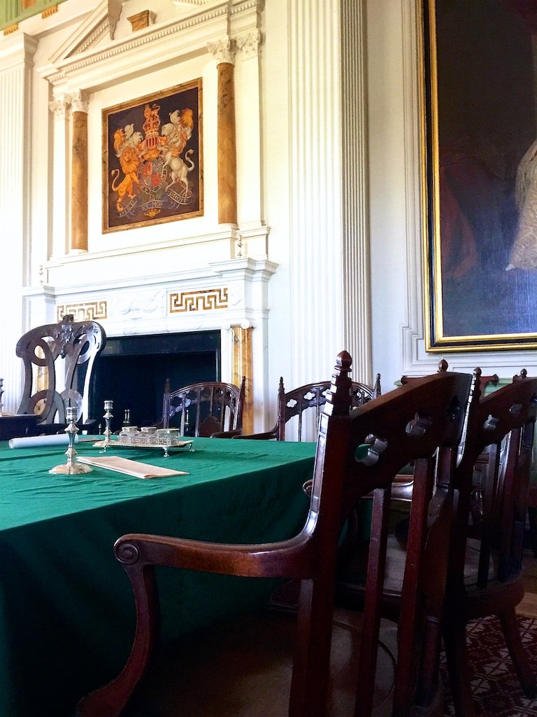 Tryon Palace Council Chamber: Governor Hawks petitioned the King to supply funds to furnish the completed Palace. Unfortunately for Hawks, the King did not want to create a president, and Hawks paid himself. 