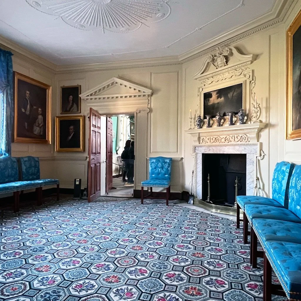 The Front Parlor: When the New Room was completed, the Front Parlor was changed so that it and the Central Passage could act as an entry to the New Room. Both were painted a new stone paint color, and a new Front Parlor doorway was added to open into