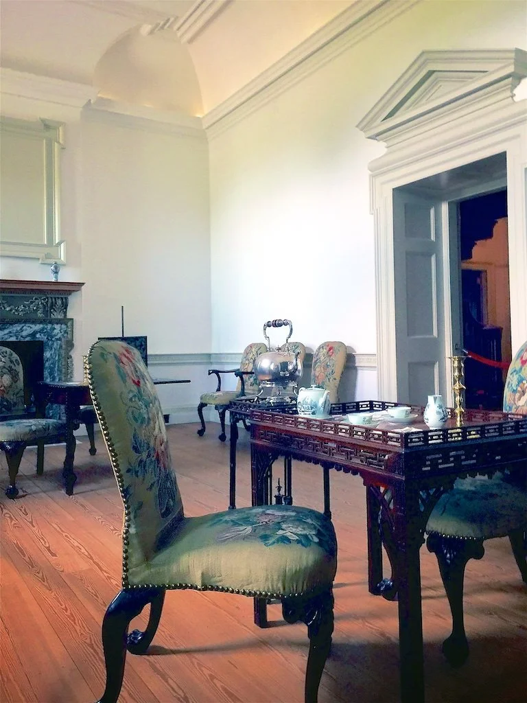 First Floor Formal Drawing Room: Formal tea was served in the Drawing Room. The first floor combined public, social, and administrative duties.