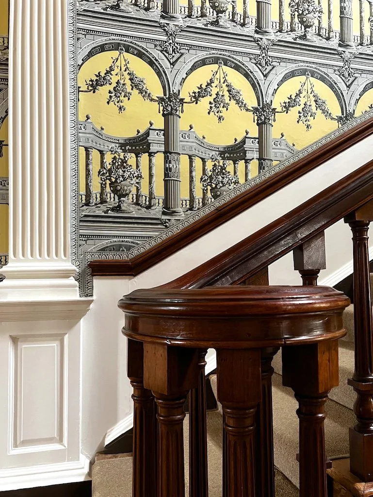 The stair brackets in the hallway are just one example of the exquisite carving in the public areas of the house. 