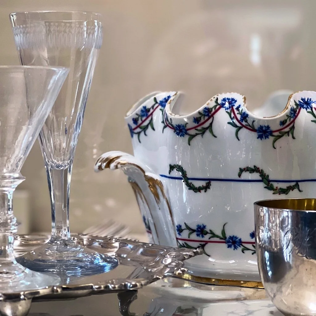 Dining Room: Personal items included china from his wife, objects from his life in Paris, and pieces inherited from friends and colleagues.