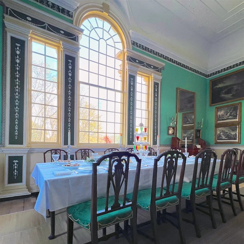 The design of the Venetian window is based on the English pattern book:  Batty Langley's The City and Country Builder's and Workman's Treasury of Designs (1740) - a popular architectural source in the colonies with gentlemen builders such as Washingt