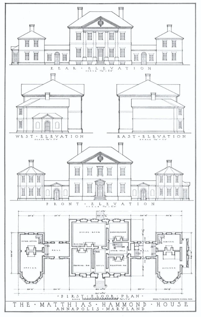 The house was begun in 1774 for MATTHIAS HAMMOND, a wealthy planter who also served in the Maryland state legislature. The architect, British immigrant WILLIAM BUCKLAND, designed this house in the Anglo-Palladian style