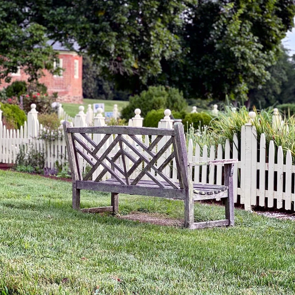 Monpelier Colonial Revival Garden: Today, Montpelier features a picket-fenced colonial revival herb and flower garden with pathways covered in oyster shells and brick-lined edging detail.