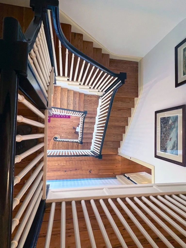 Belair Stairwell: The Woodward c. 1914 renovations to Belair changed the direction of the stairs. The last generation of Woodward ownership was in the 1950s. William Woodard III would continue to curate the mansion and further develop Belair Stud and