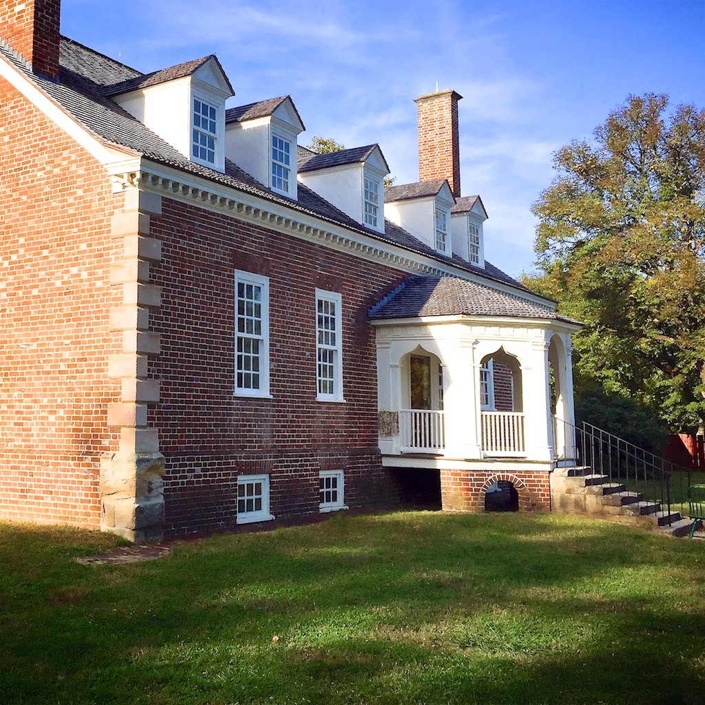 The south porch is a very rare example of Gothic Chippendale design that was directly from England to Northern Virginia via the arrival of William Buckland.