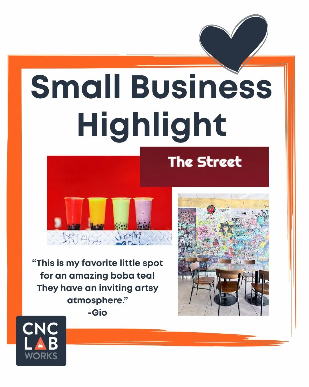 Next, we have Gio's favorite small business to give a shout out to for Small Business Week! "The Street" in Mesa. Their yelp profile is here: https://www.yelp.com/biz/the-street-mesa-2?osq=the+street. They have yummy drinks, smoothies, and 