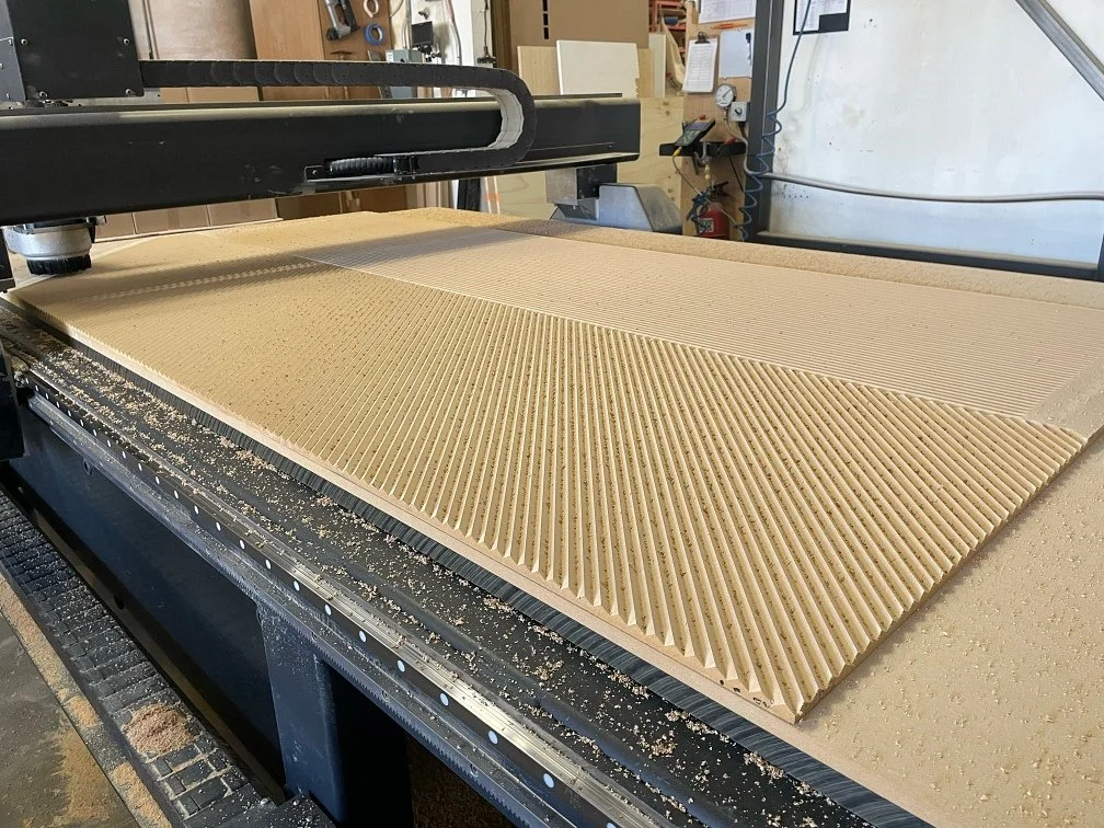 Wooden panel on a carpentry lathe