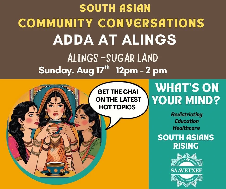 SIGN UP LINK IN BIO 

This moment in history calls for connection &mdash; and what better way than gathering with your community over light appetizers, and meaningful conversation?

Join SAAVETX EF, the largest South Asian civic engagement group in T