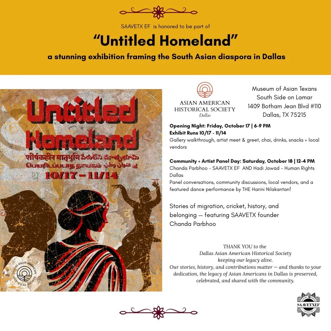 🙏 Thank you to the Dallas Asian American Historical Society for curating &ldquo;Untitled Homeland&rdquo; and keeping our legacy alive. Our stories, history, and contributions matter &mdash; and thanks to your dedication, the legacy of Asian American