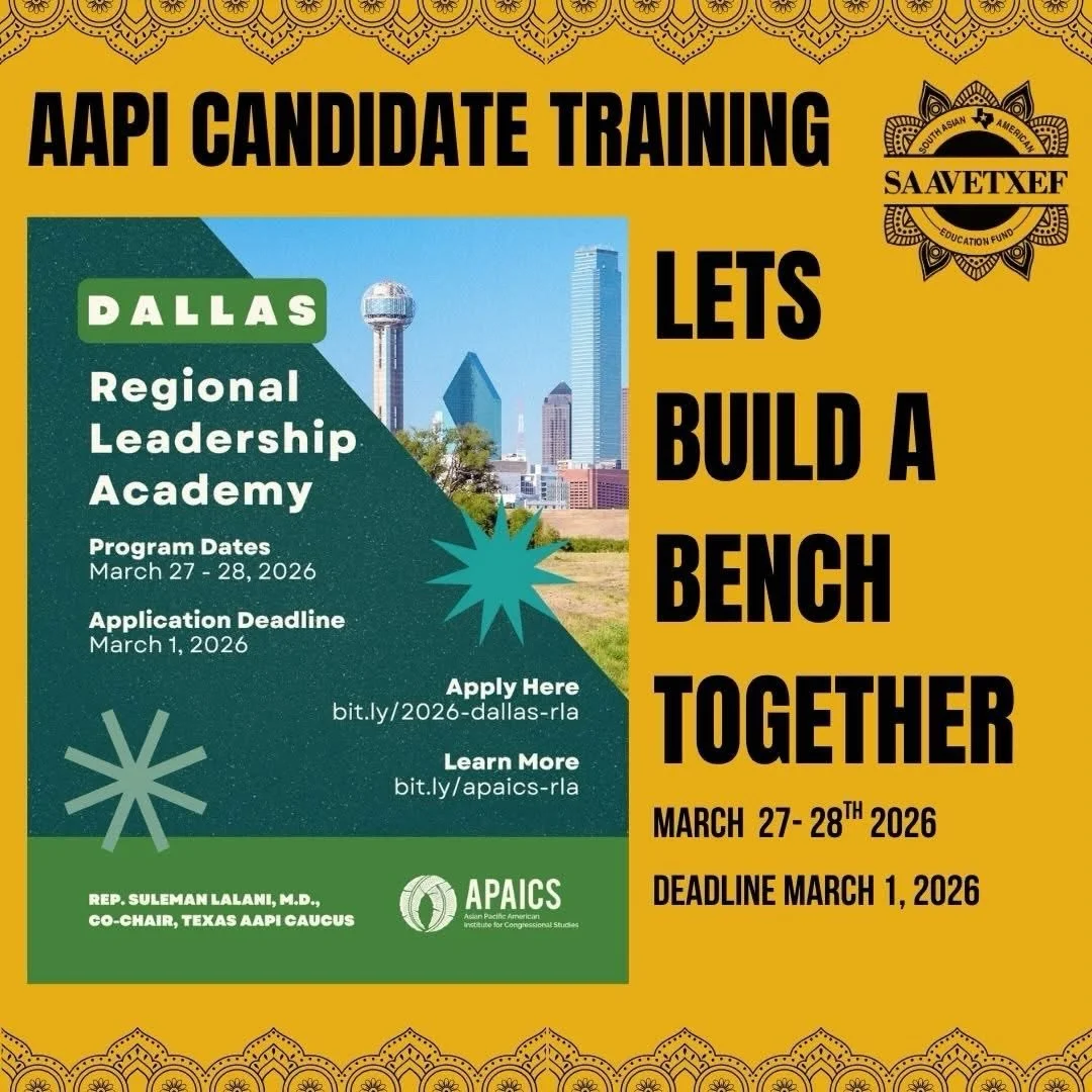 CANDIDATE TRAINING . Know Someone Ready to Run? ASIAN PAICS Dallas Leadership Academy &ndash; Apply by March 1

Our communities are growing. Our businesses are thriving. Our families are shaping Texas.

Now it&rsquo;s time for our leadership to refle