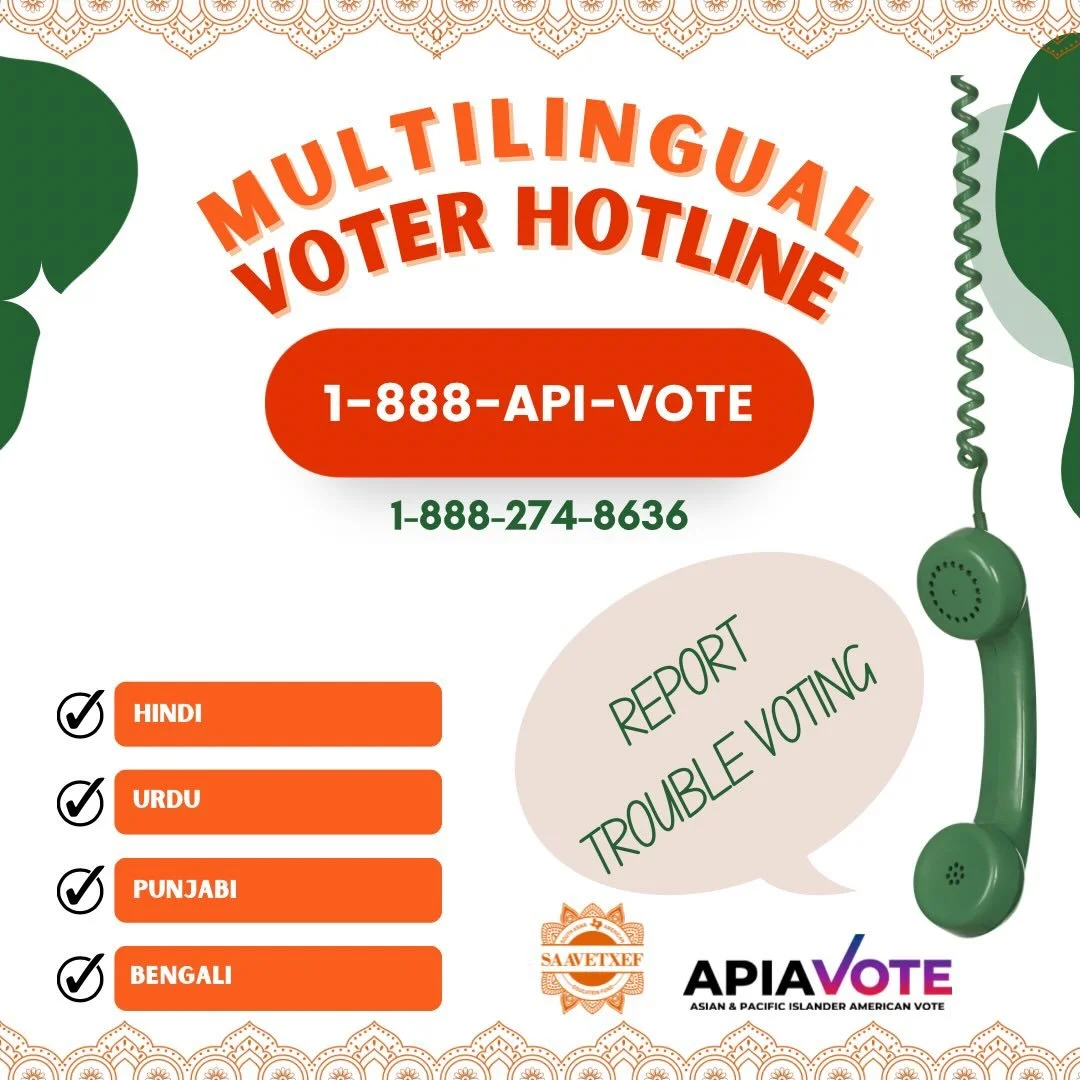 If you&rsquo;re having trouble voting &mdash; don&rsquo;t leave the line. Don&rsquo;t walk away. Get help.

📞 Call 1-888-API-VOTE (1-888-274-8683)

They can help with:
✔️ Language assistance
✔️ Questions about your rights
✔️ Problems at the polls
✔️
