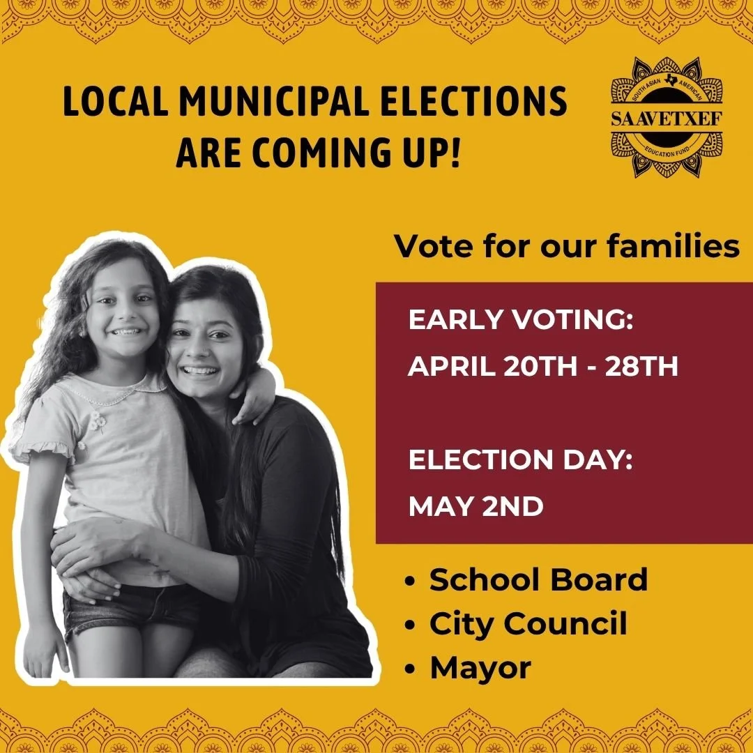 📢 Get informed + make your plan to vote:
👉 https://saavetxeducationfund.org/2026-elections🚨 Dear Desis &mdash; Do you know what&rsquo;s on your ballot? 🚨

Municipal elections are here, and these races directly impact our families, our kids, and o