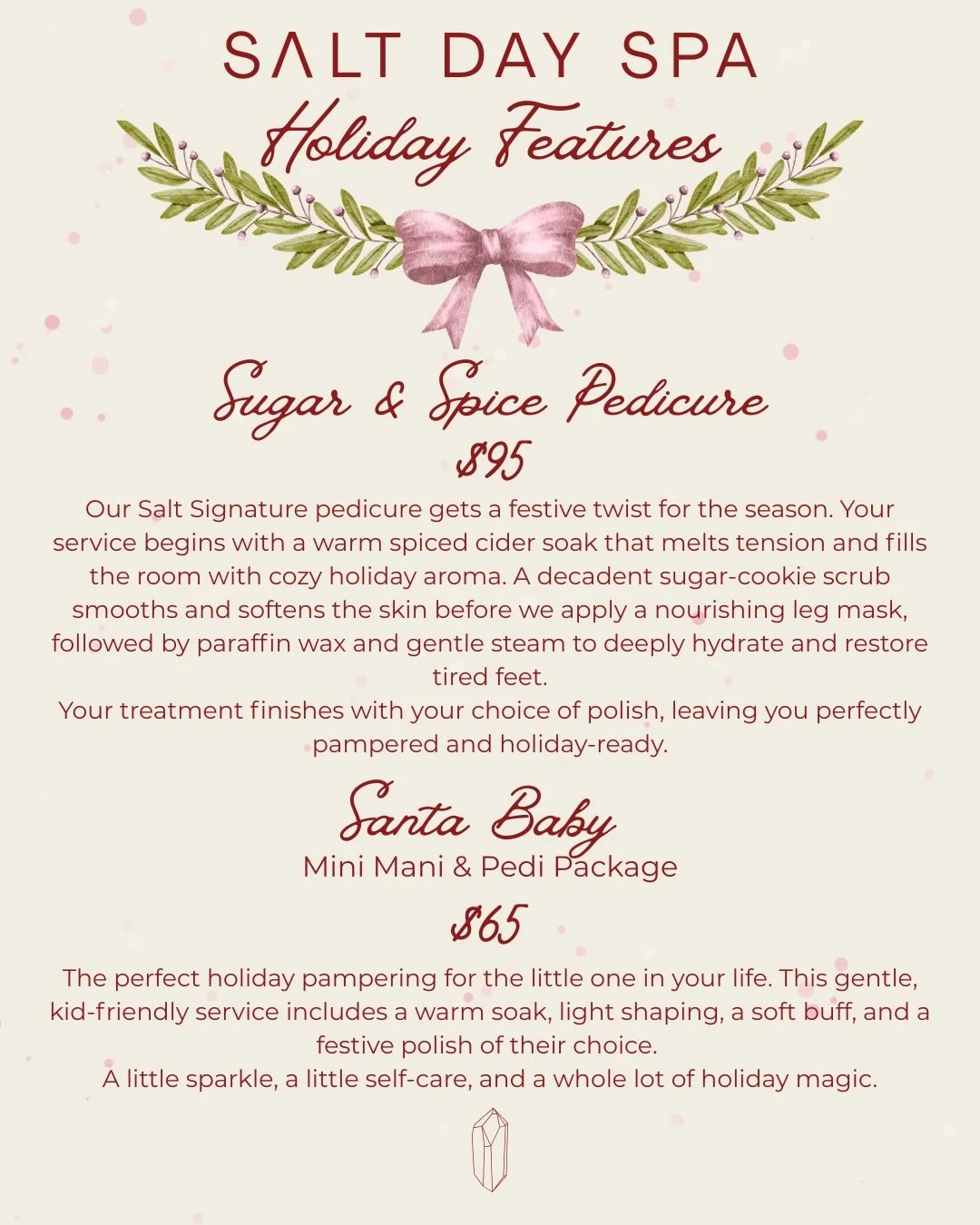 Celebrate the season with our newest holiday offerings crafted to bring comfort, joy, and a little sparkle to your Christmas. Now available to book! 🎄🎄