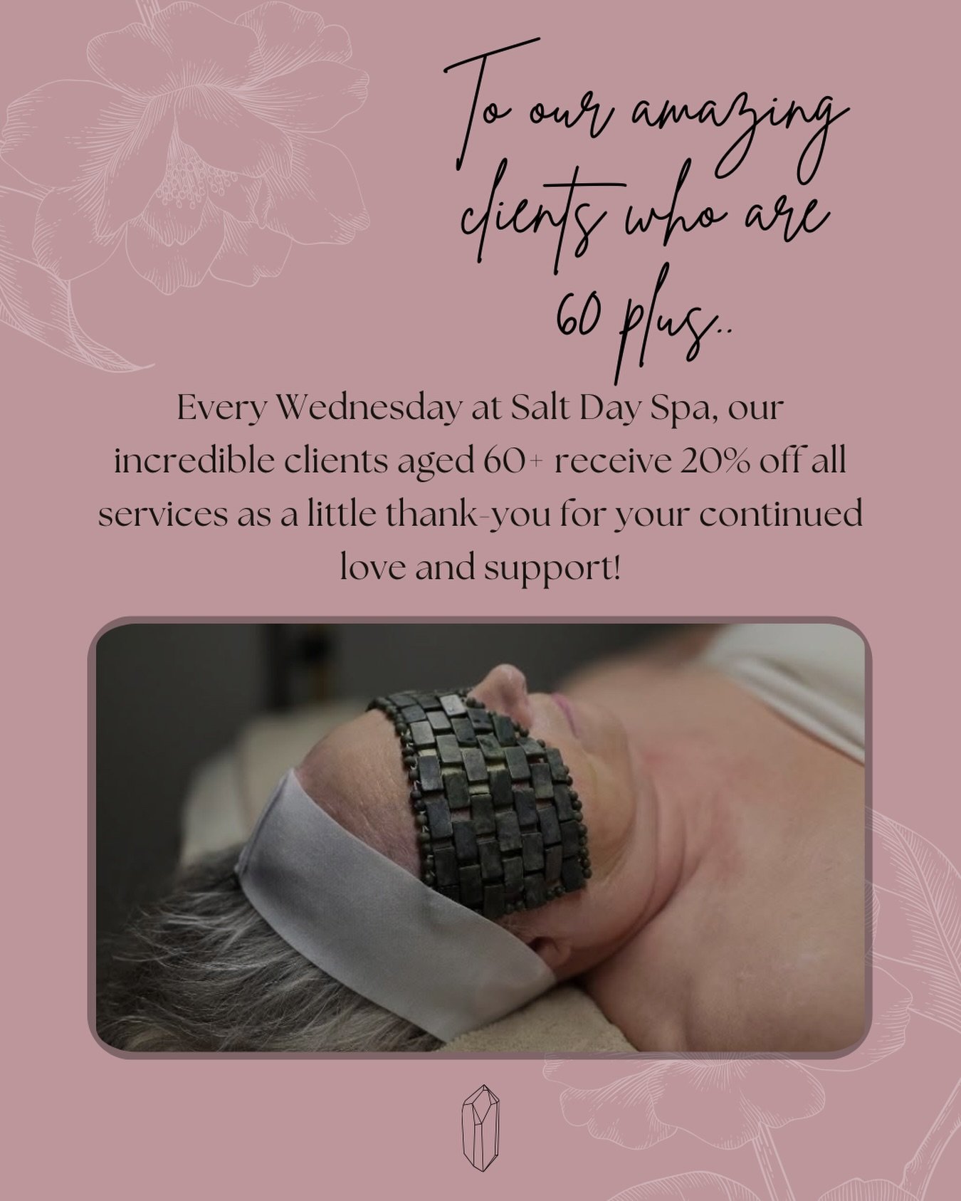 Every Wednesday, clients 60+ enjoy 20% all services, because self care has no age limit! 
Wednesdays at Salt Day Spa are made for slowing down and taking care of you!💕

#saltdayspa #salttherapy #yegspa #leducspa #midweekreset