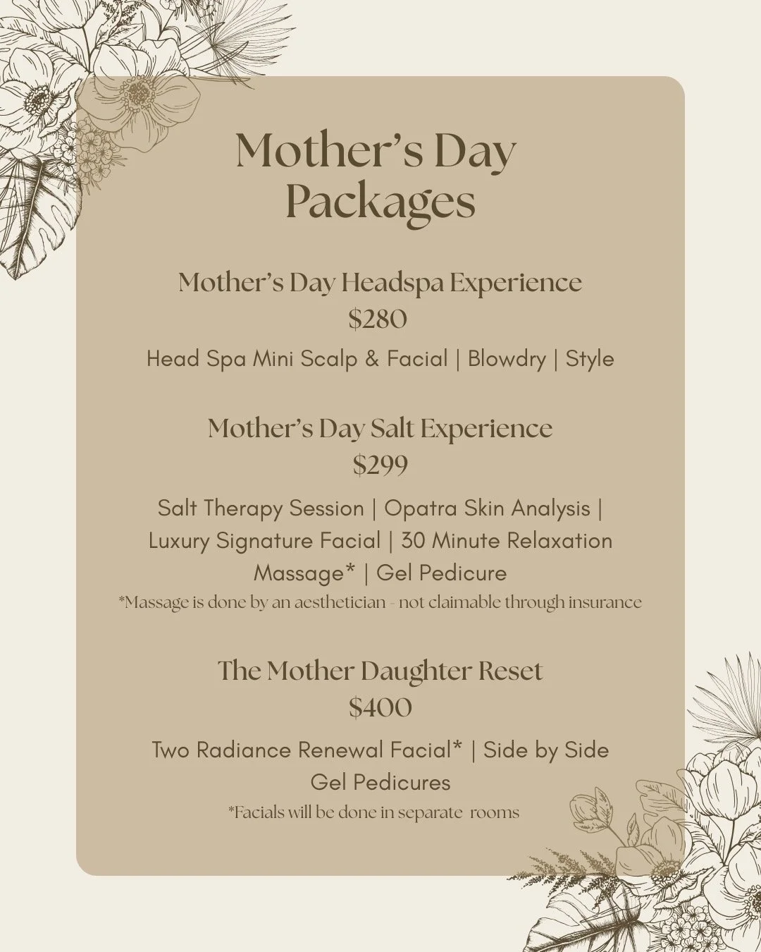 Mother&rsquo;s Day is coming up🤍

We&rsquo;ve created a selection of packages designed for real rest, the kind she doesn&rsquo;t usually take for herself.

From relaxing massages to skin treatments and full spa experiences, these are the moments she