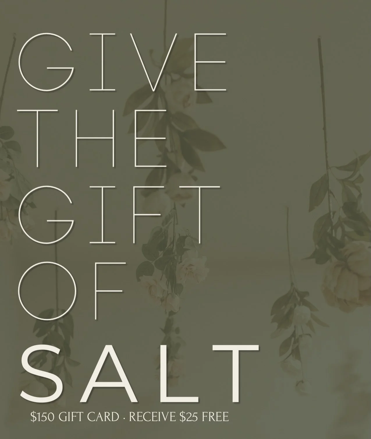 Moms don&rsquo;t ask for much. 
This year, give her a day that&rsquo;s entirely hers. 🤍

Purchase a $150 Salt gift card 
and receive an additional $25 free.

In store or by phone only through May 9th.

Come visit us in Leduc or call 780.257.2001 
we