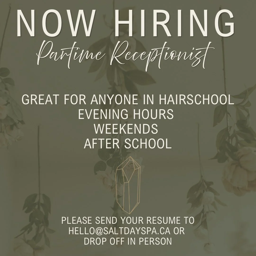 We&rsquo;re Hiring! ✨
SɅLT Day Spa is looking for a part-time receptionist to join our team.
If you&rsquo;re studying esthetics, cosmetology, or anything in the wellness and beauty industry &mdash; this is the perfect opportunity!

Here&rsquo;s who w
