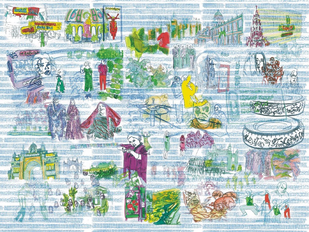 Drawing and Print Overlay, 30 x 40 inches: Fulbright Grant India