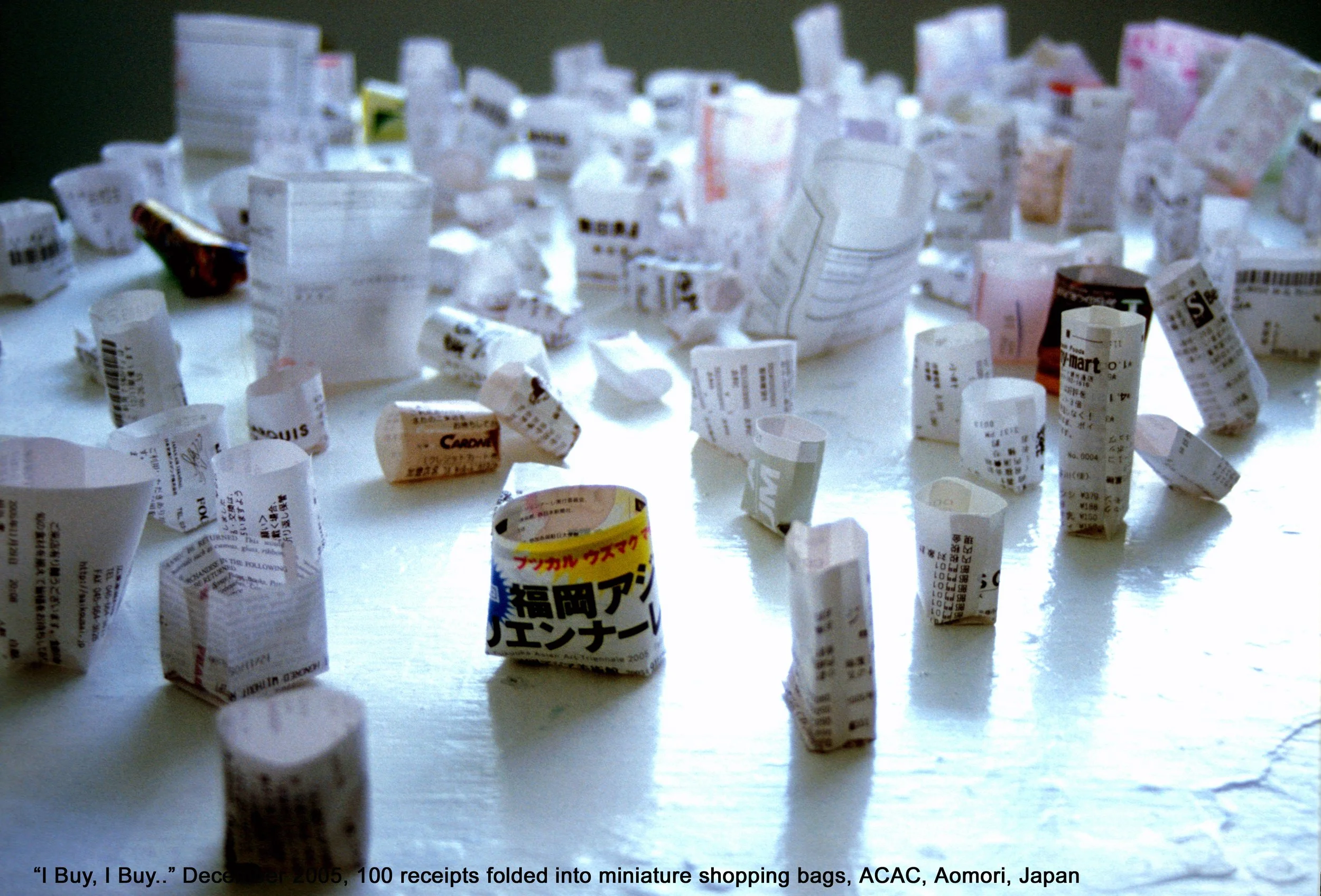 Folded receipts mimic a cityscape of consumerism: Atlantic Center Artist Residency, Florida: 3 months