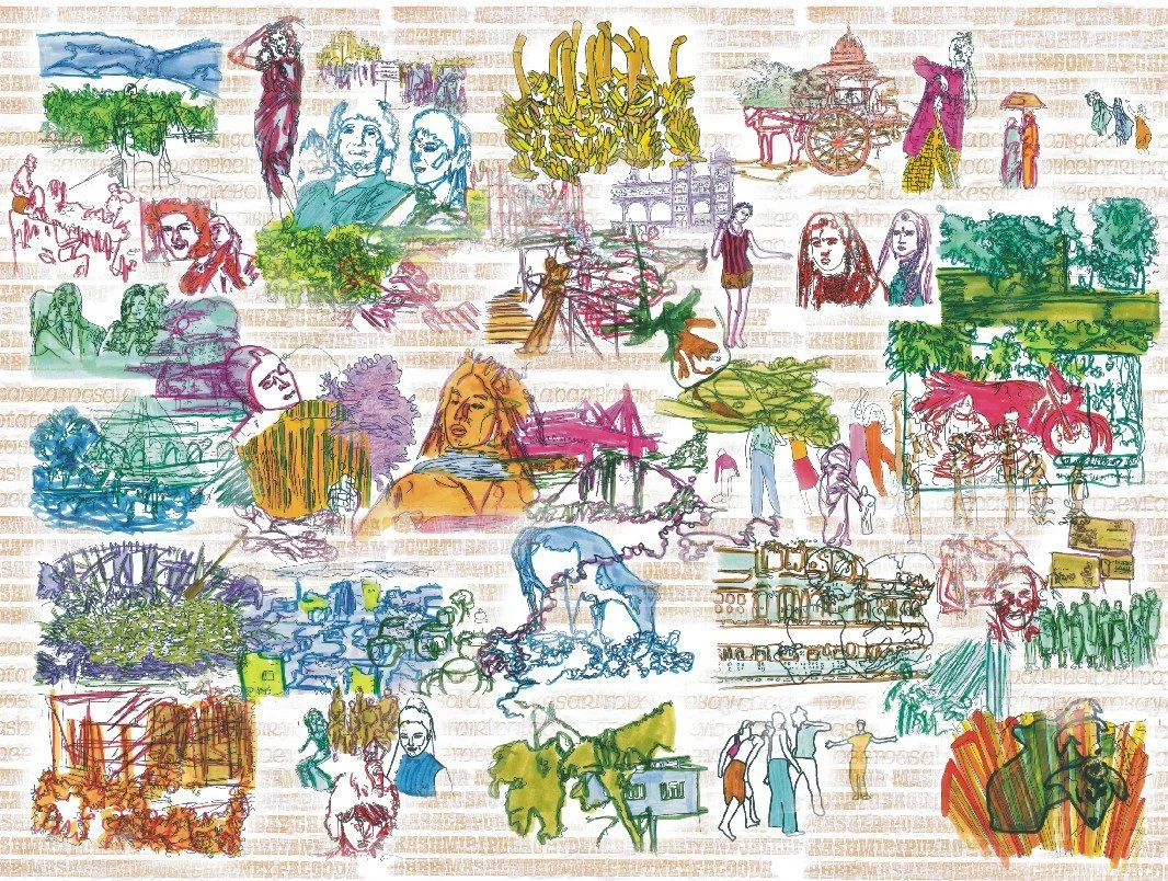 Drawing and Print Overlay, 30 x 40 inches: Fulbright Grant India