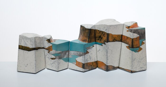 Wayne Higby, Whirlpool Pass,1987 glazed earthenware, 14 x 36 x 9,  Miller Ceramic Art Collection.jpg