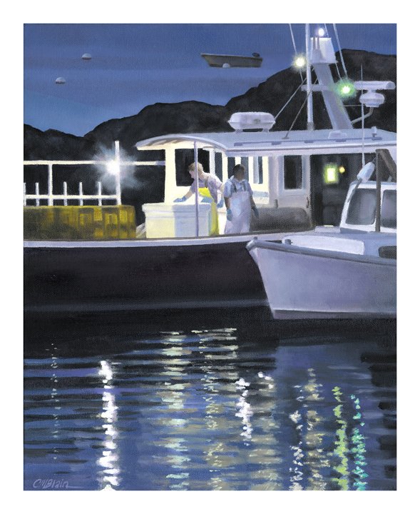 Taking on Bait: Stonington Fishermen #2: oil, 16x20"