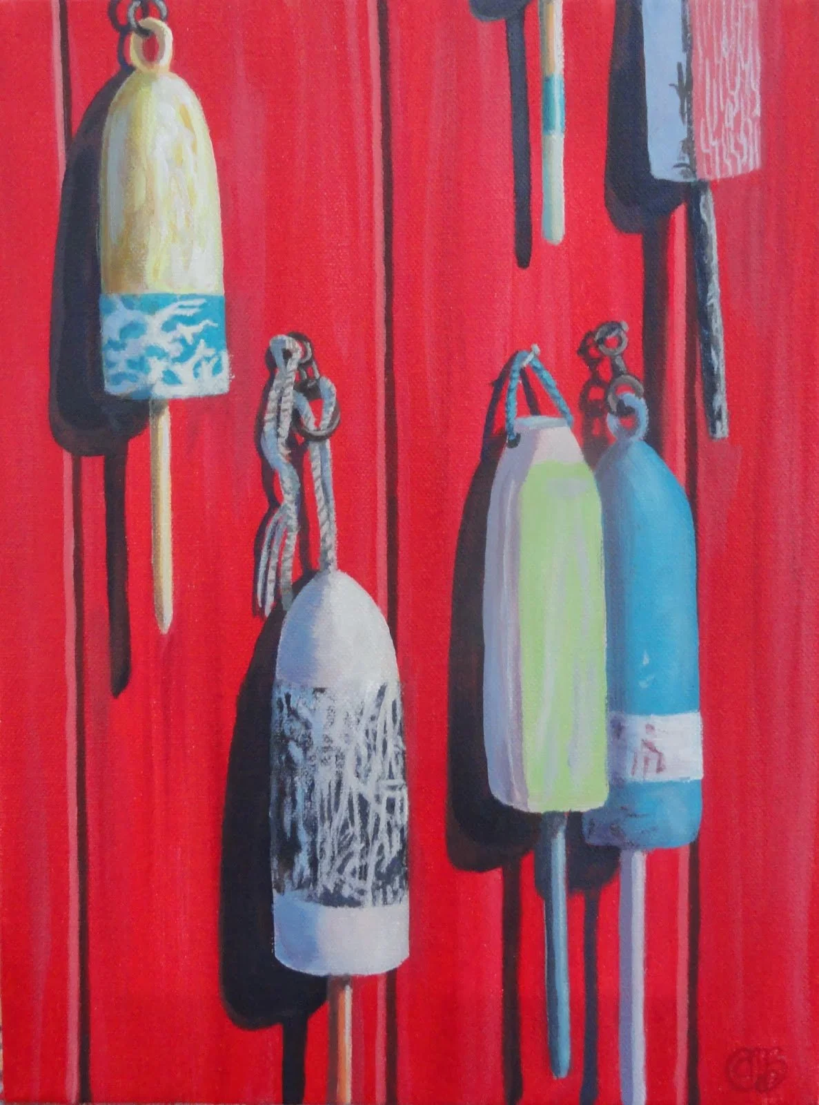 Maine Buoys, acrylic, 9x12"