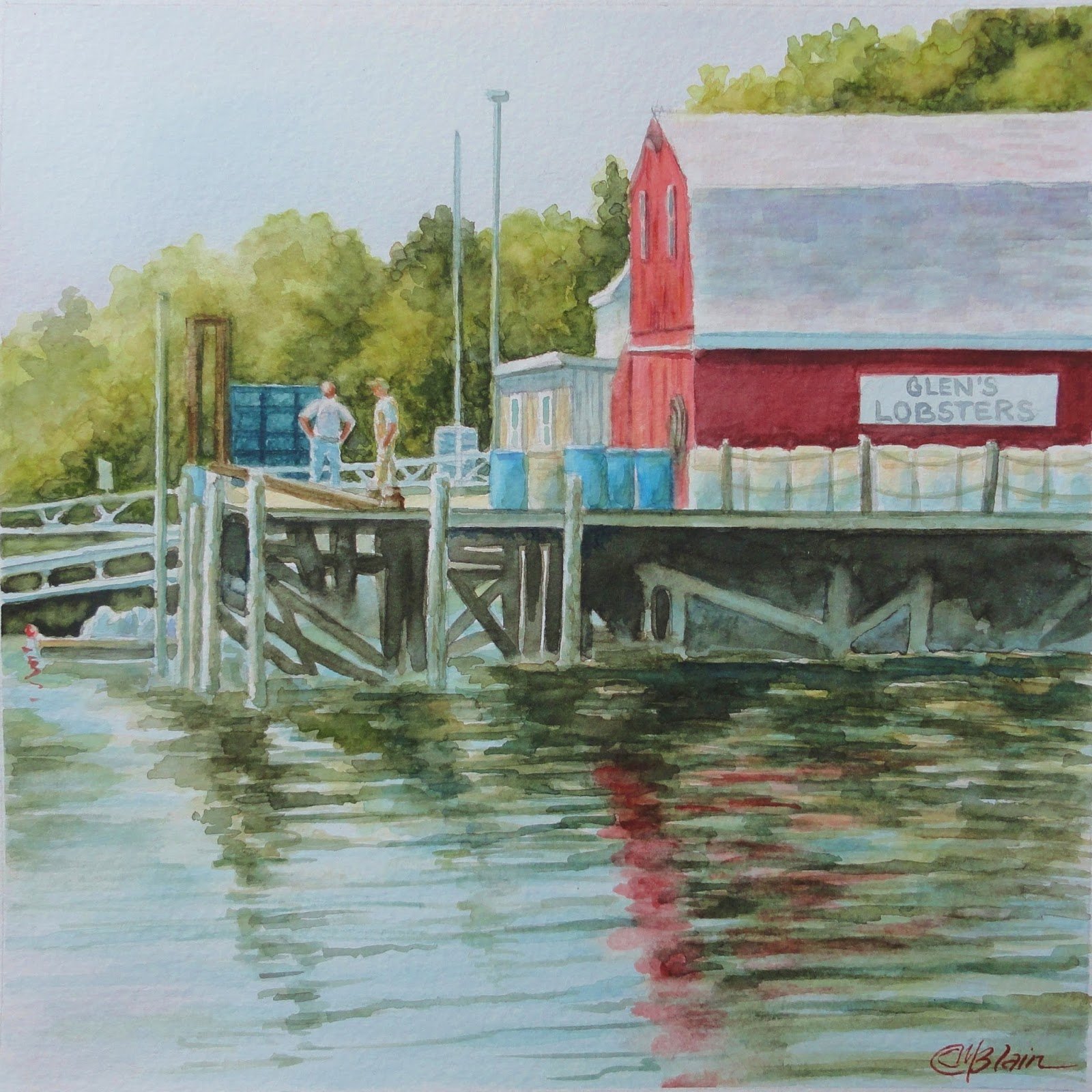 Glens Lobsters, watercolor, 11x11"