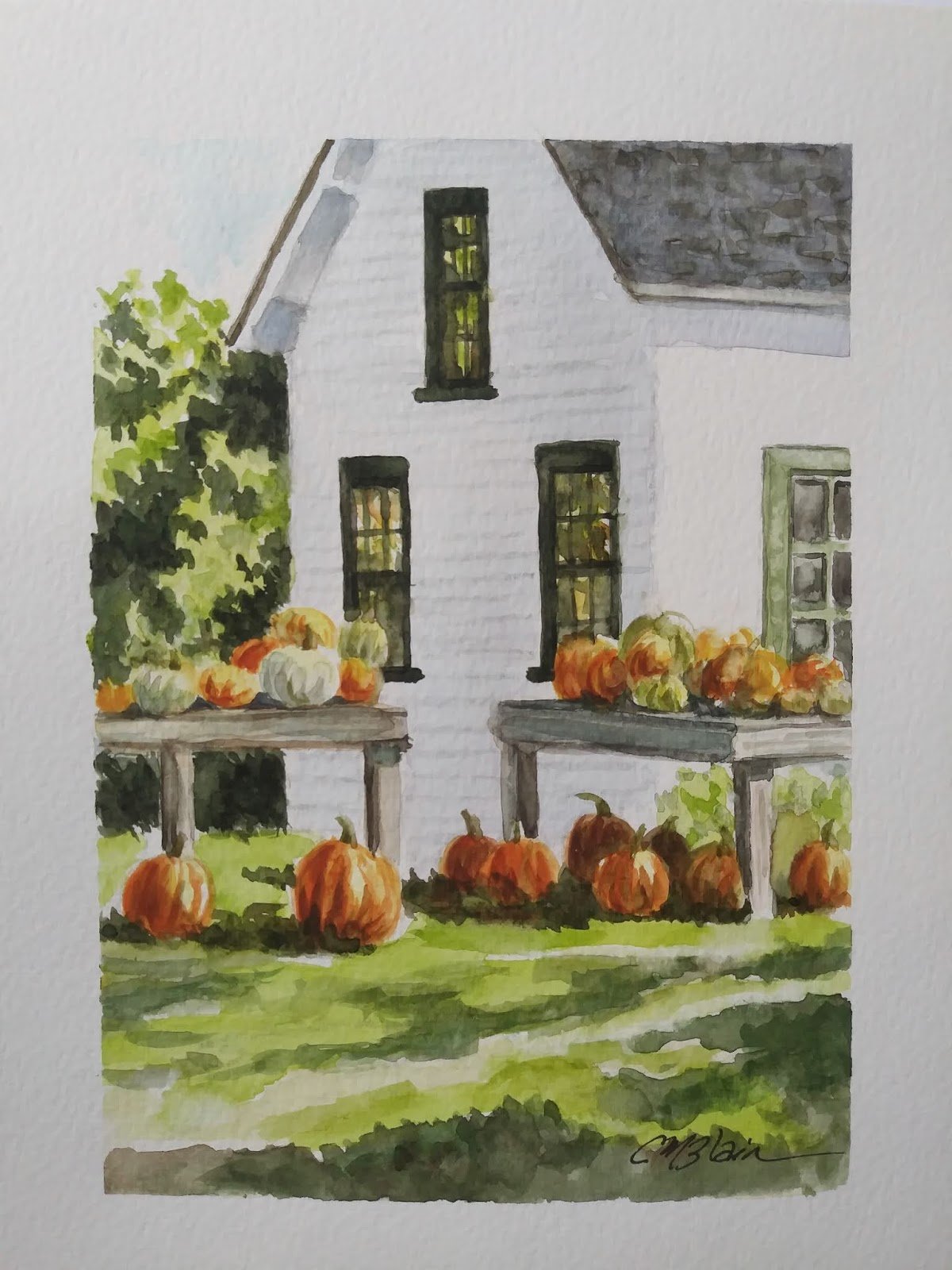 Snug Harbor Farm Stand, watercolor, 5x7"SOLD