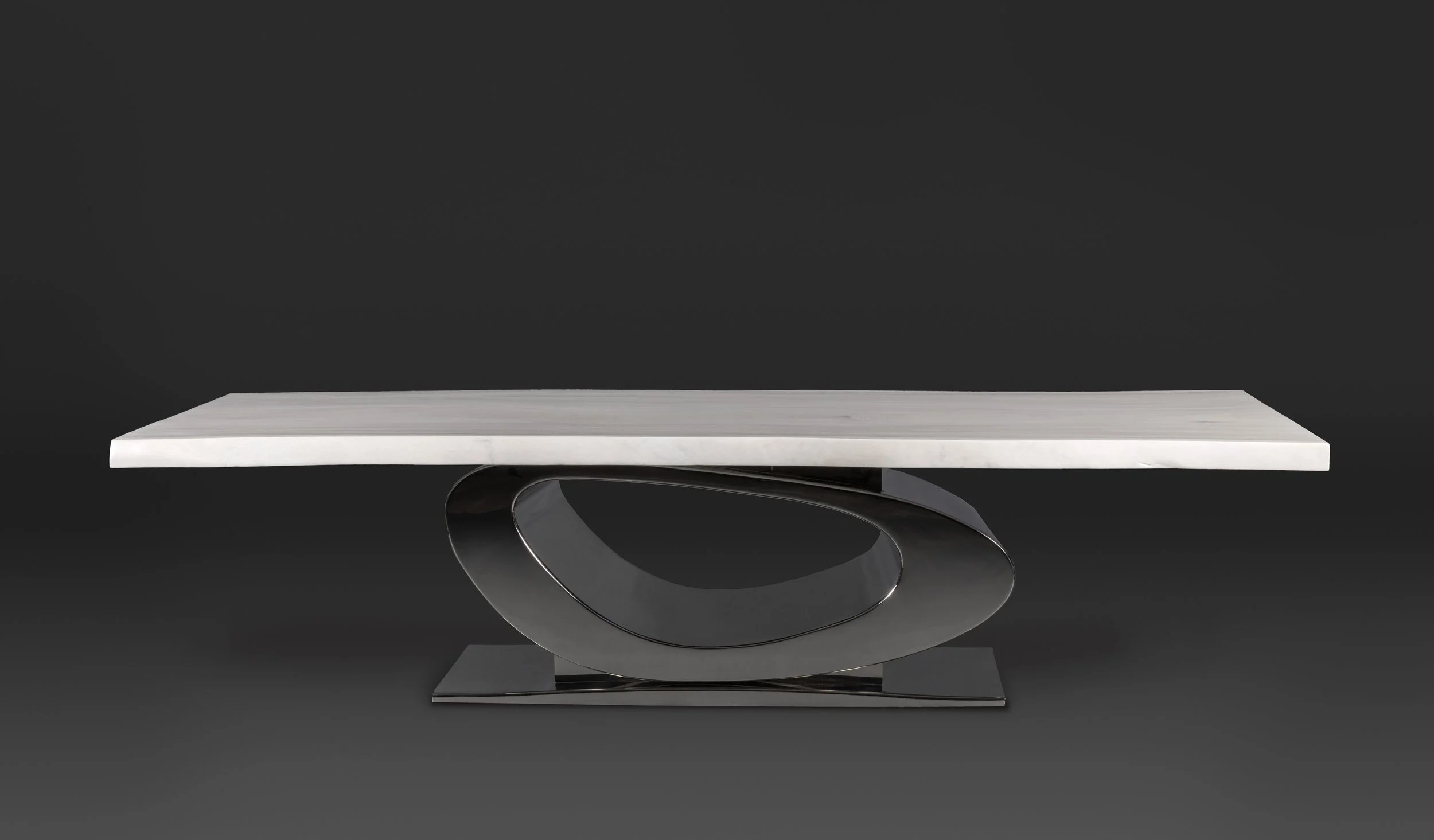 White Live Edge Acacia Wood Dining Table with Custom Polished Metal Table Base.jpg